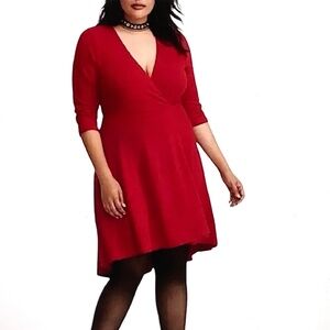 TORRID Red Faux Wrap Dress Surplice Neck Hacci Knit Women’s Size 0X Size 12